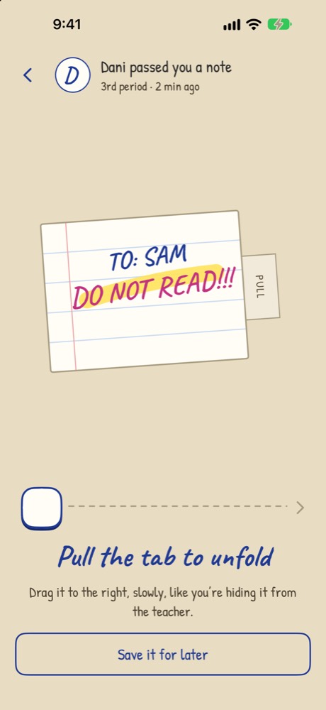 A note arrives, folded